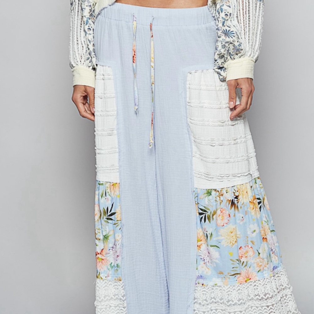 BPB13-1💙POL pristine blue wide leg pants socks/floral lace inset+elastic waist! - Picture 5 of 8